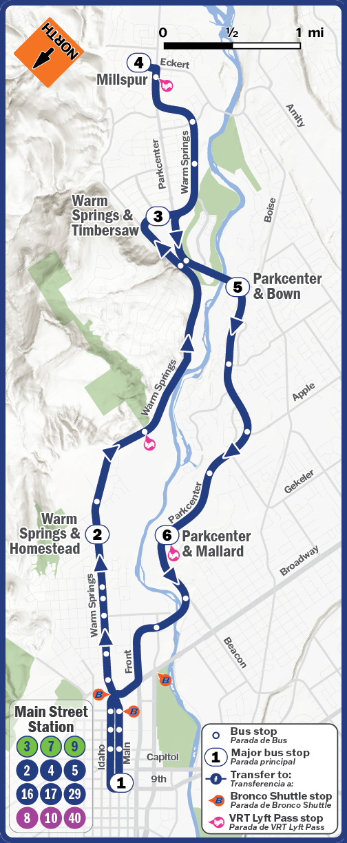 Image shows VRT Route 17 Warmsprings/Parkcenter which travels from Main Street Station to Millspur Way in the Harris Ranch Neighborhood.